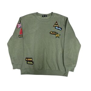 Vinyl Icons Def Leppard olive green patchwork crewneck sweatshirt